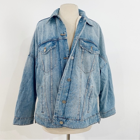 Zara Jackets & Coats Zara Oversized Fleeced Lined Denim Jacket